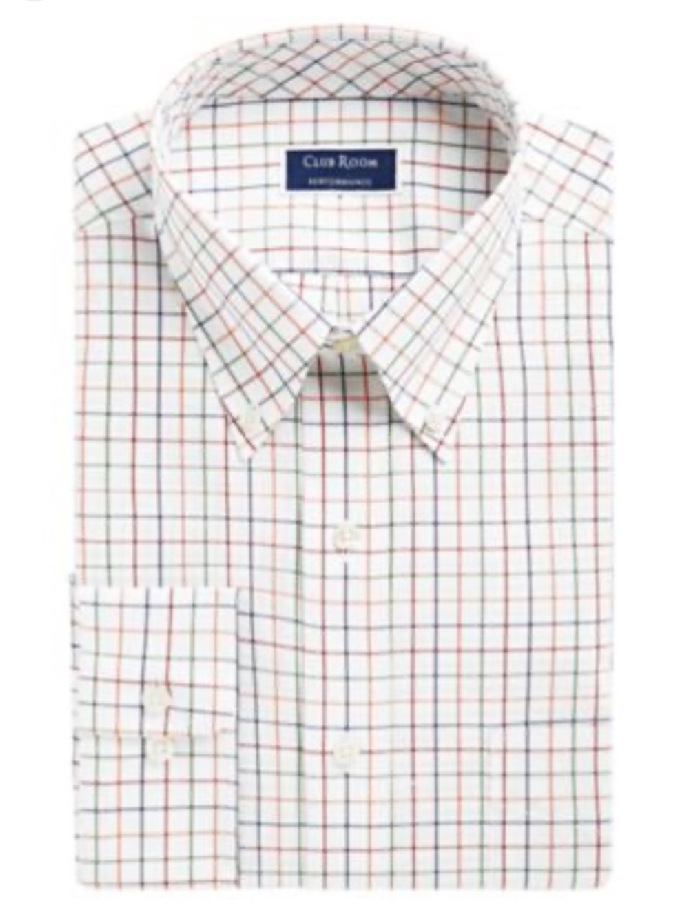 Club Room White Dress Shirt with Red, Blue and Green Windowpane size 16 34/35